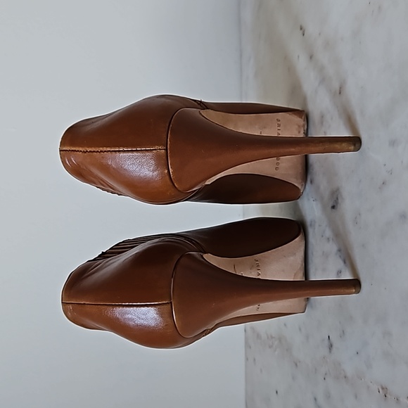 BRIAN ATWOOD: cognac leather platform ankle boots - Picture 5 of 6